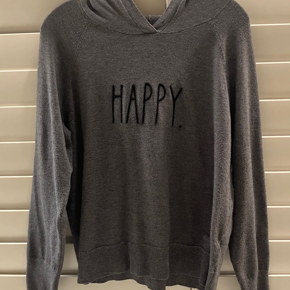 Rae Dunn Happy Charcoal Gray Hoodie Sweater